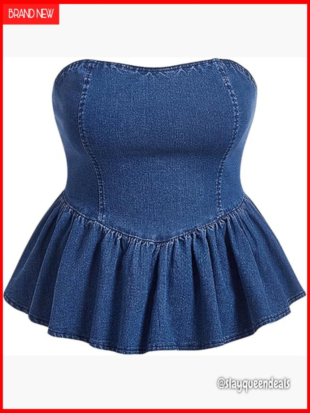 Plus Size Strapless Denim Ruffle Top Camisole Peplum Tube Top